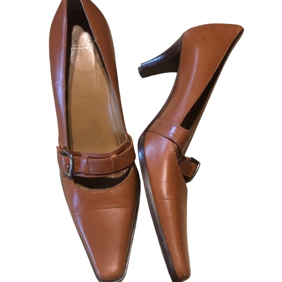 Coach Anna Tan Leather Buckle Strap Square Toe Pumps Made in Italy P006 Mens 7.5 - Picture 2 of 6